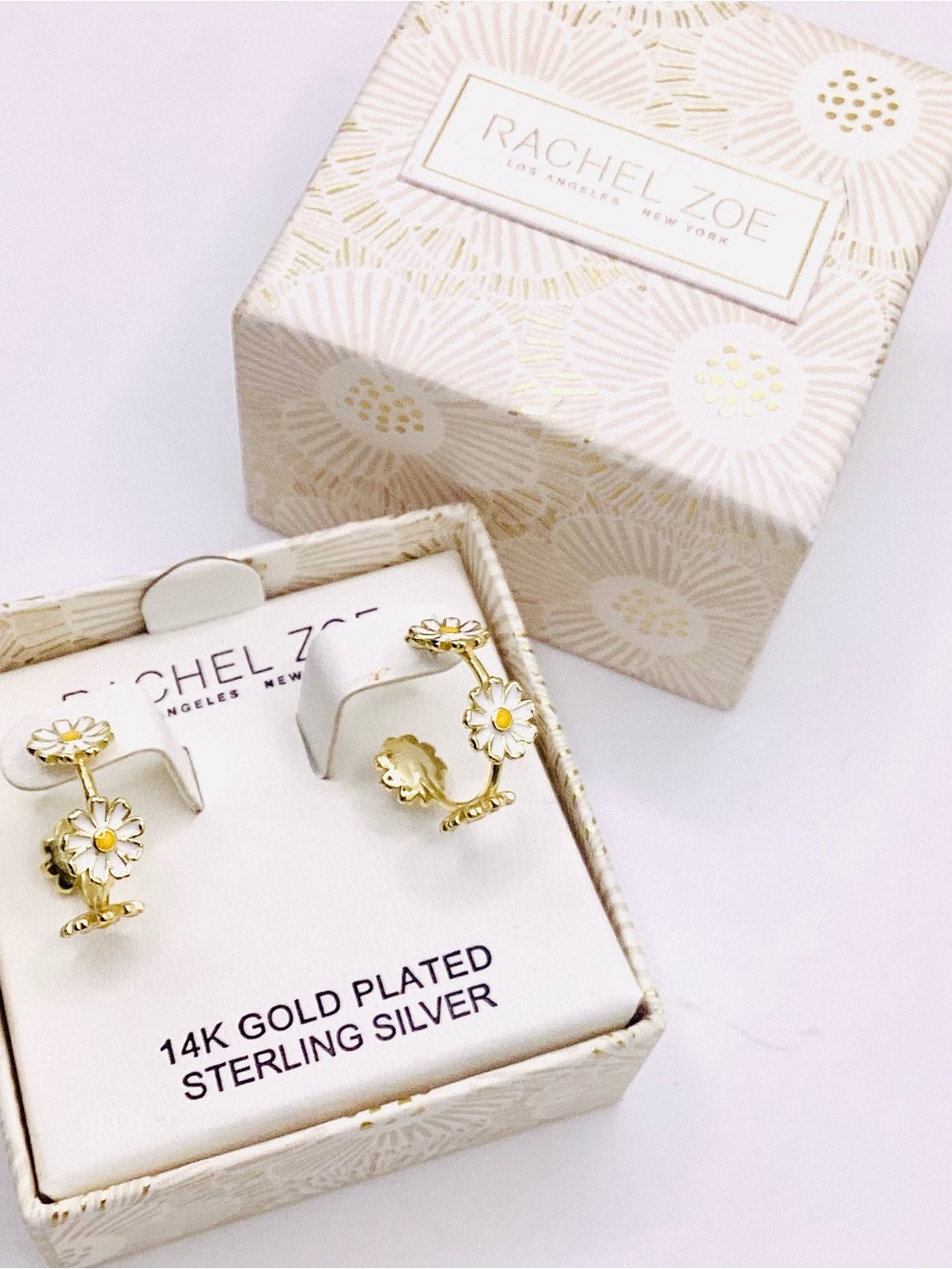 Rachel Zoe Gold & White Daisy Hoop Earrings